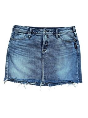 Silver Jeans Co. Francy Mid Rise Skirt Medium Wash Raw Hem Coastal Cowgirl - 8
